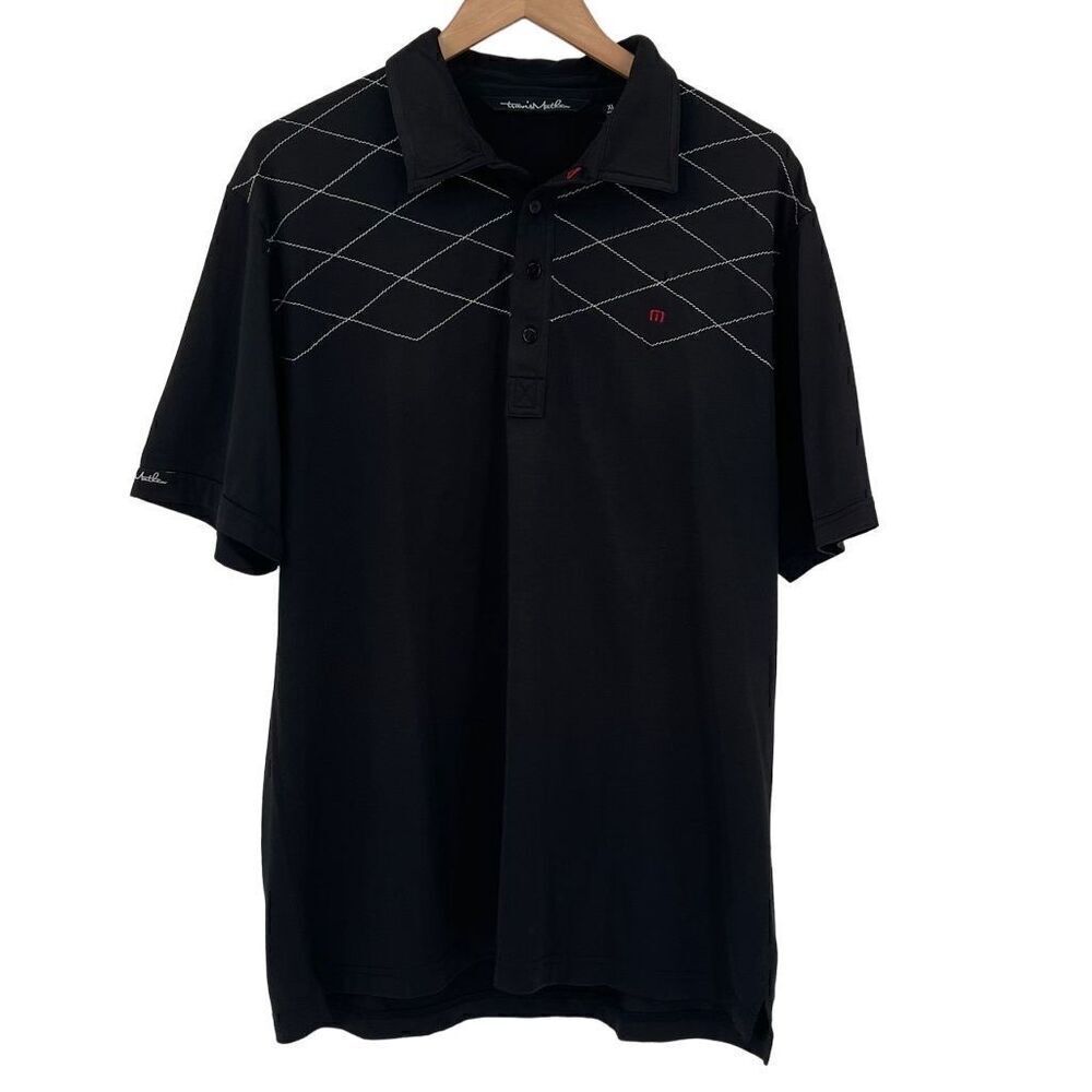 Travis Mathew Short Sleeve Golf Polo‎ Shirt Argyle Stitch Men XL Black